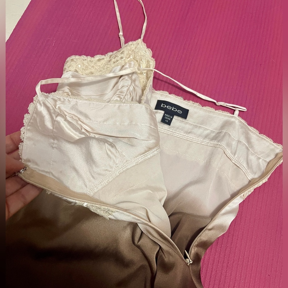 Y2K Bebe XS..SILK..like new..cream brown - Picture 2 of 7